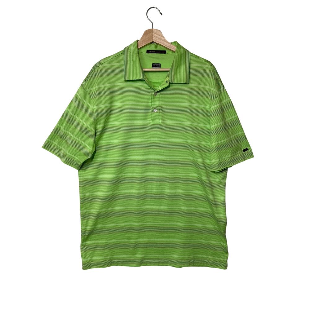 Nike Dri-Fit Tiger Woods Collection Golf Polo Stripes Lime Green Size L